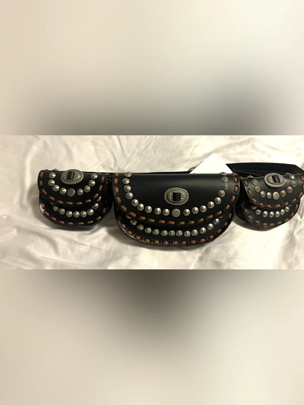 Free People Lucky Stars Leather Pocket Belt in Black Size S/M NWT  Festival